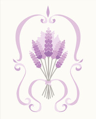 Lavender bouquet in the pink ribbon frame