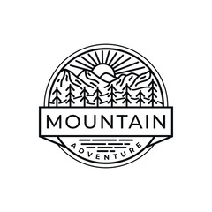 Fototapeta premium mountain logo design template with line art style vector