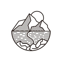 mountain logo design template with line art style vector