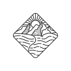 mountain logo design template with line art style vector