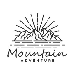 mountain logo design template with line art style vector