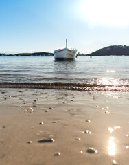 Boat on the beach in Portlligat, Costa Brava. 