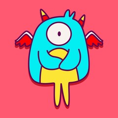 kawaii doodle monster sticker design illustration