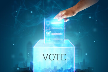 Online voting, hologram ballot and Internet voting box. Mixed environment, e-voting technology...