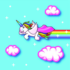 Fabulous Abstract Paper cut Color Cute Unicorn Clouds Horn Sky Shadow Vector Design Card Style