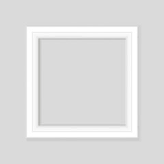 White square frame on gray wall with realistic shadows. Vector illustration. EPS10.