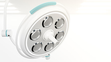 Surgical lamp in White room and copy space for your text. 3D Render.