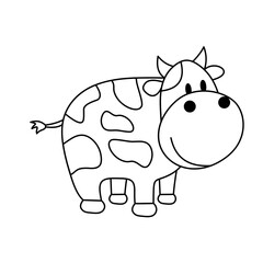 Coloring of Smiling Cow Cartoon, Cute Funny Character, Flat Design