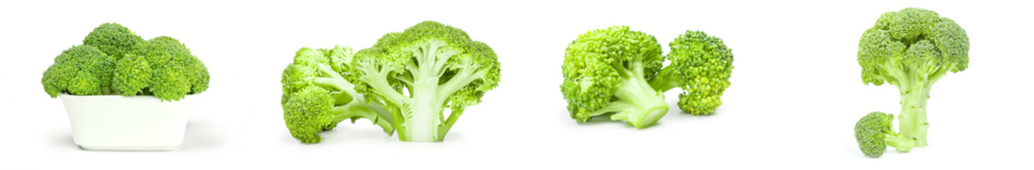 Set of broccoli floret over a white background