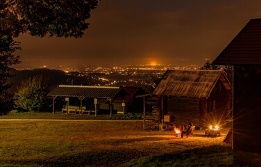 九州のキャンプ場（福岡県みやま市）
焚き火と夜景