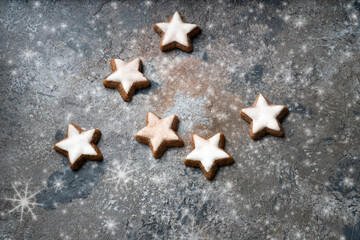 Christmas star cookies glazed in white frosting