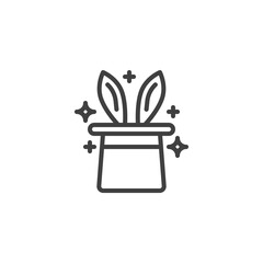 Rabbit in magic hat line icon. linear style sign for mobile concept and web design. Rabbit magic trick outline vector icon. Symbol, logo illustration. Vector graphics