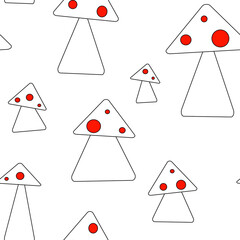 Mushrooms black and red, patternfly agarics, autumn, children seamless pattern, white background, textile, wallpaper