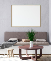 Mock up poster frame in interior background, living room. 3d render. 3D illustration.