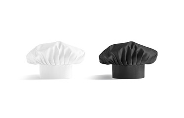 Blank black and white toque chef hat mockup stand, isolated
