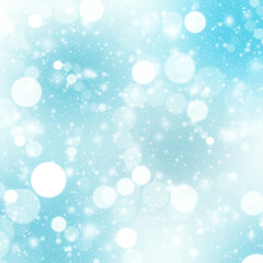 Beautiful bokeh background of turquoise  snowfall .