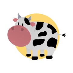 Illustration of Smiling Cow Cartoon, Cute Funny Character, Flat Design