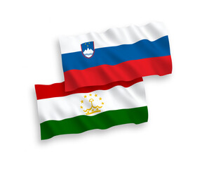 Flags of Slovenia and Tajikistan on a white background