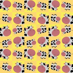 Smiling Cow Cute Illustration, Cartoon Funny Character, Pattern Wallpaper 