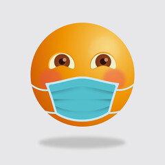 Emoji with protective medical mask. Virus. Medical mask emoji icon. Infected patient wears medical face mask to prevent spread of illness. Icon for coronavirus outbreak. Chat Elements. Vector