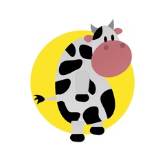 Illustration of Cow Stands While Smiling Cartoon, Cute Funny Character, Flat Design