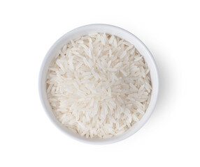 unmilled rice(Thai Jasmine rice) in white bowl isolated on white background