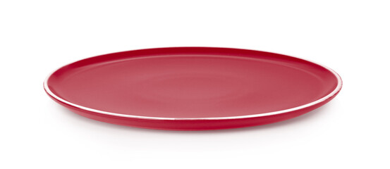 red ceramic plate on white background