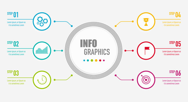 Infographics design vector and business icons with 6 options

