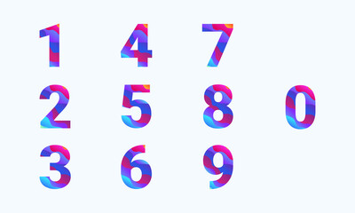 multi-colour Numbers, zero, one, two, three, four, five, six, seven, eight, nine, ten, multicolour gradient numbers
