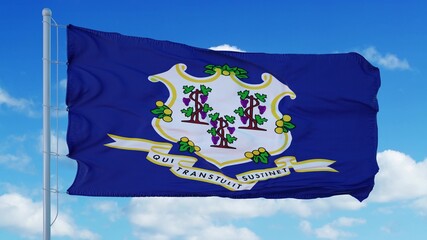 Connecticut waving in the wind, blue sky background. 3d rendering