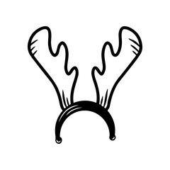 Hand drawn reindeer horns head band isolated on a white background. Christmas elements. Doodle, simple outline illustration. It can be used for decoration of textile, paper.