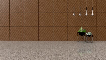 empty room with wooden wall cladding and ceramic floor