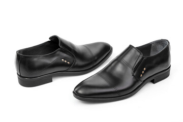 Classic black leather shoes on a white background