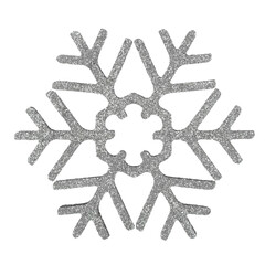 Christmas toy in the form of silver snowflakes on a white background