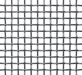 Closeup of a shiny metallic chrome mesh on white background. 3D illustration.