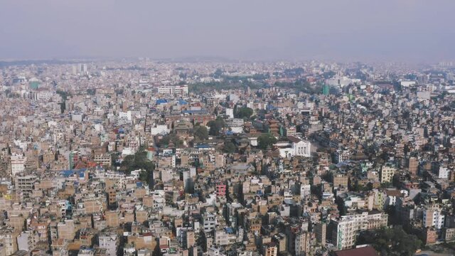 Aerial Landscape View with Kathmandu Durbar Square in Kathmandu Valley, Nepal