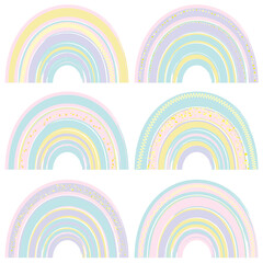 Set of watercolor cute rainbows isolated. Vector