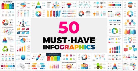 Fototapeta na wymiar 50 Must-Have Infographics for your presentation. Special Offer with my best info graphic templates.