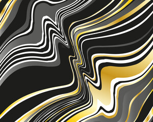 Dark dynamic background with black and golden wavy lines  Vector illustration