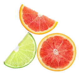 Red orange and lemon on white background.