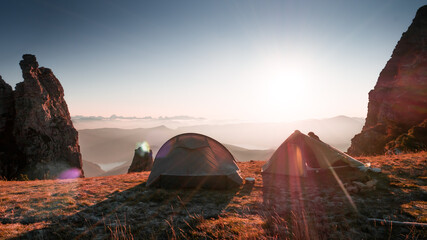 Bivouac and sunrise on the mountain