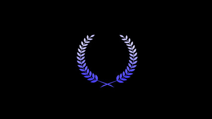 New blue and white gradient wheat icon on black background, Wreath icon