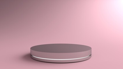 3D Render of Abstract violet Composition with Podium. Minimal Studio with Round Pedestal. Pedestal can be used for advertising, Isolated on pink background, Showcase, Product Presentation.