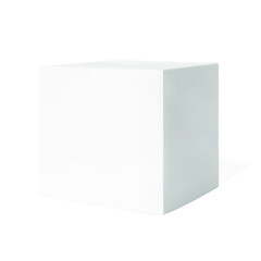 White podium mockup cube shape isolated on white background. Pedestal, stage or platform for product presentation with empty space for display