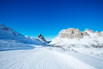 Fototapeta na wymiar Dolomites winter mountains ski resort