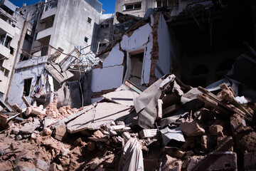 Fototapeta premium Broken buildings that are destroyed from Beirut's port explosion August 4th 2020