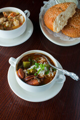 Gumbo. Jumbo shrimp, clam, mussels. lobster tail, crab claws cooked in seafood broth with corn on the cob and an assortment of vegetables and served with fluffy white rice. 