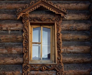beautiful carved window in a monastery in Northern Russia