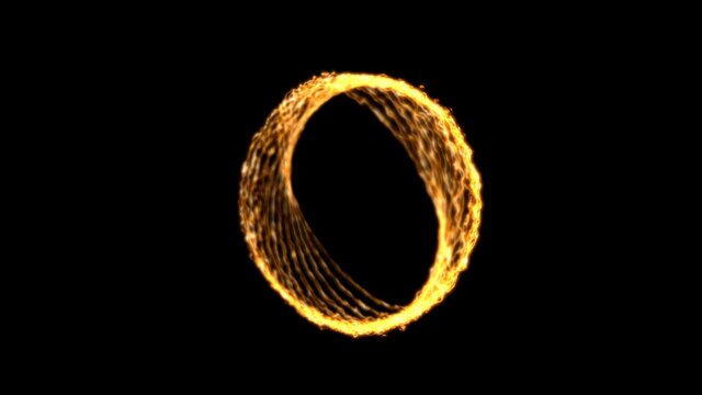 Ring of fire with dynamic shape and illuminating sparks, black background, 3d render