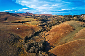 Aerial view of beautiful Zlatibor landscape in autumn sunset